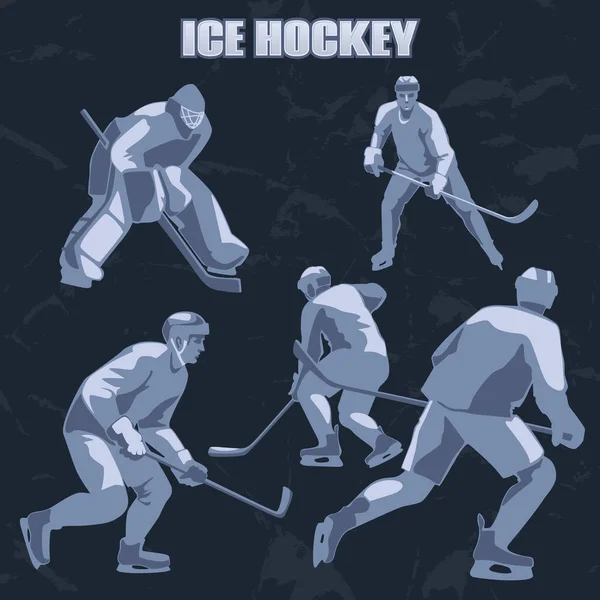 Siluetas Jugadores Hockey Sobre Hielo Defensores Delanteros Portero — Vector de stock