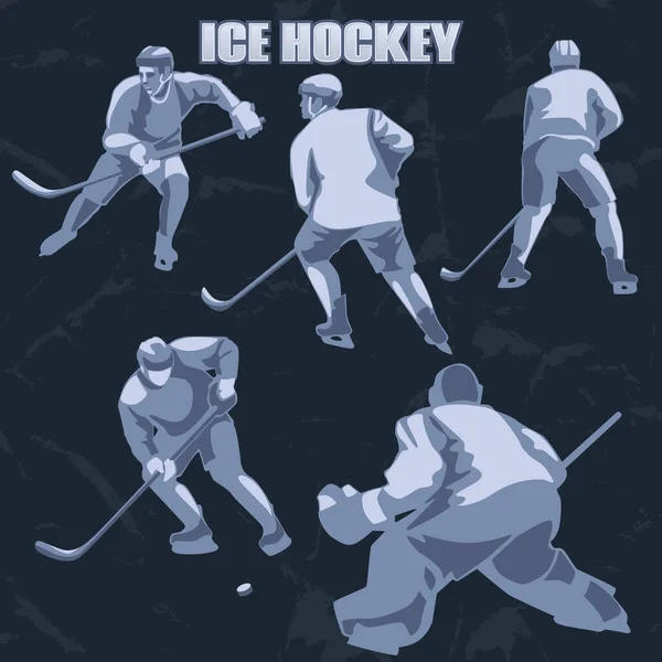 Siluetas Jugadores Hockey Sobre Hielo Defensores Delanteros Portero — Vector de stock