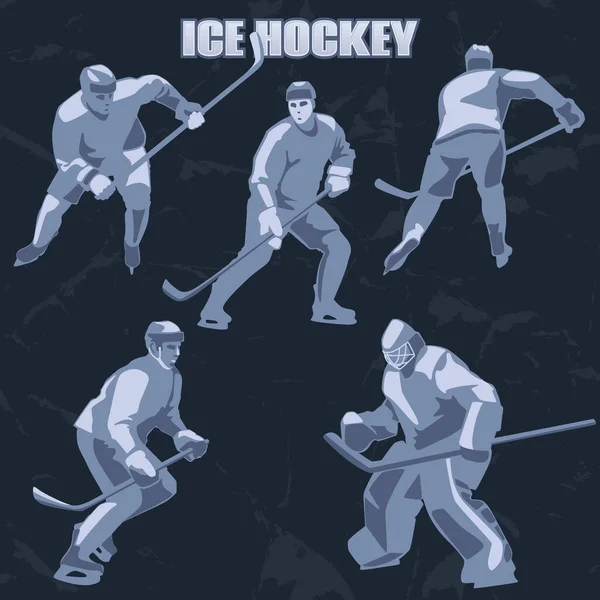 Siluetas Jugadores Hockey Sobre Hielo Defensores Delanteros Portero — Vector de stock