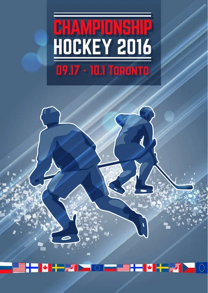 Hokey konsepti poster şablonu. Uluslararası şampiyonluk. Vect