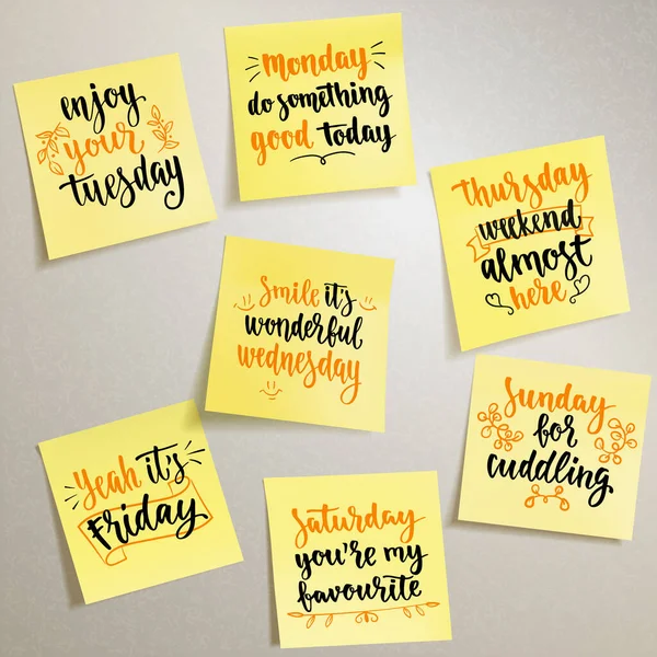 Week Days Motivation Quotes Vector Handwritten Words Yellow — Stock Vector