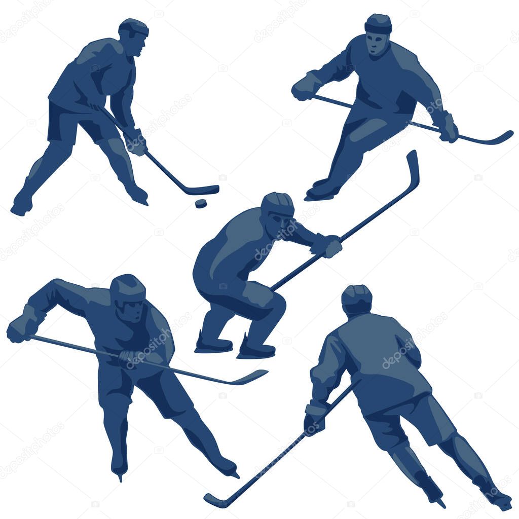 Silhouettes hockey players: defenders, forwards and goalkeeper. 