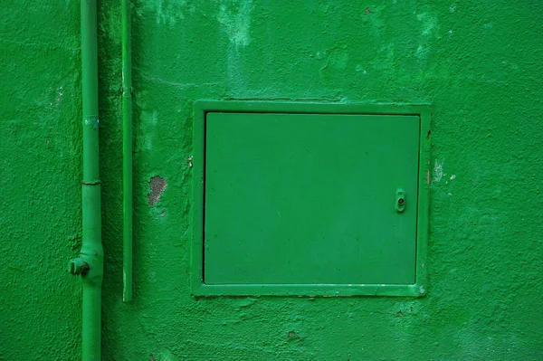 Green Burano House Facade Pipes Box Matching Color Italy — Stock Photo, Image