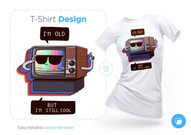 Çok eski Tv t-shirt tasarım. Giysi, poster ya da Hatıra Eşyası için yazdırın. Vektör çizim