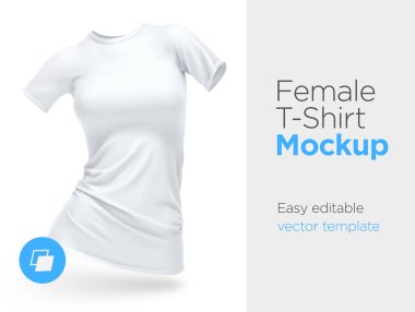 Gerçekçi şablon boş beyaz kadın T-shirt Pamuk Giyim. Boş alay kadar vektör çizim