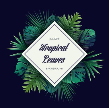 Parlak tropikal orman bitkileri ile arka plan. Palmiye yaprakları ile egzotik desen vektör.