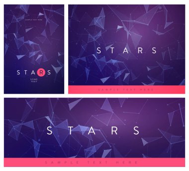 Başlık sayfası veya el ilanı düzenleri kümesidir. 3D Mesh arka daireler, çizgileri ve üçgen şekiller. Vektör esnaf