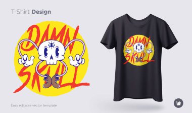 Komik iskelet illüstrasyon. T-shirtler, tişörtü ve Hatıra Eşyası yazdırın. Vektör