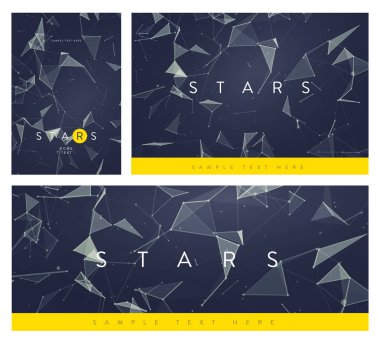 Başlık sayfası veya el ilanı düzenleri kümesidir. 3D Mesh arka daireler, çizgileri ve üçgen şekiller. Vektör esnaf