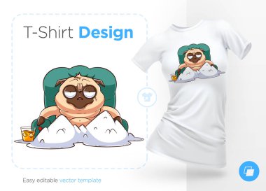 Pug life. Print on T-shirts, sweatshirts and souvenirs. Brutal pug gangster sits in front of a mountains of white powder. Vector illustration clipart