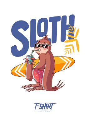 Sloth surfer. Print on T-shirts, sweatshirts and souvenirs. Vector illustration clipart
