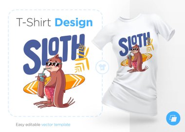 Sloth surfer. Print on T-shirts, sweatshirts and souvenirs. Vector illustration clipart