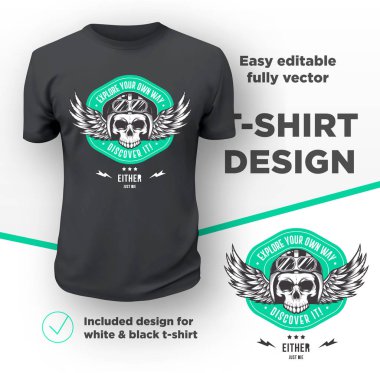 Yazdırma vektör tasarımı siyah t-shirt mockup izole Vintage Amerikan bisikletçileri Kulübü.