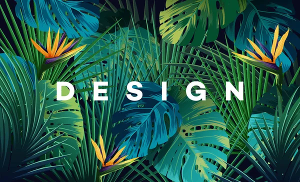 Světlé Tropické Pozadí Džungle Rostlinami Vektor Exotické Vzorek Palmovými Listy — Stockový vektor
