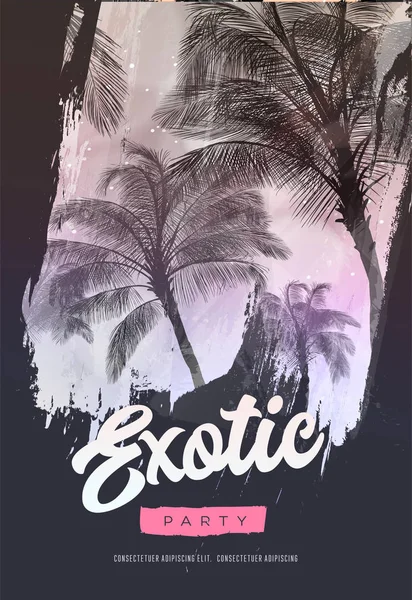 Plantilla Diseño Cartel Folleto Fiesta Verano Con Siluetas Palmeras Estilo — Vector de stock