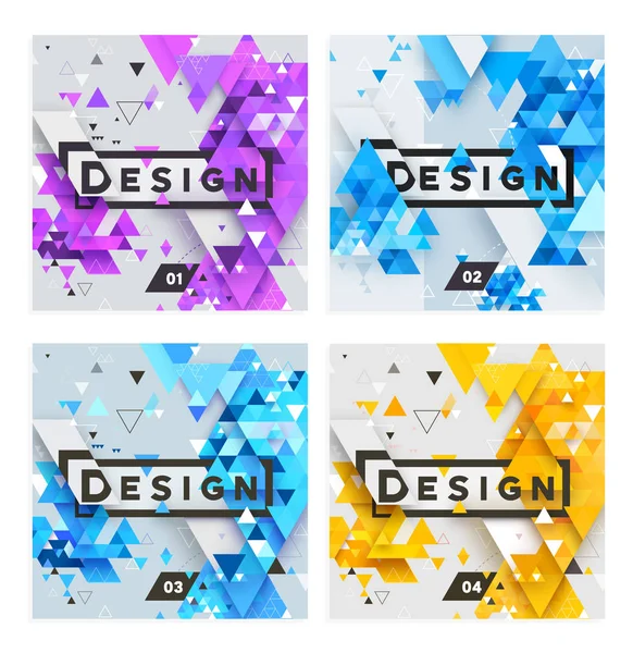 Helle Farbige Abdeckungen Eingestellt Komposition Dreieckiger Formen Futuristische Design Plakate — Stockvektor