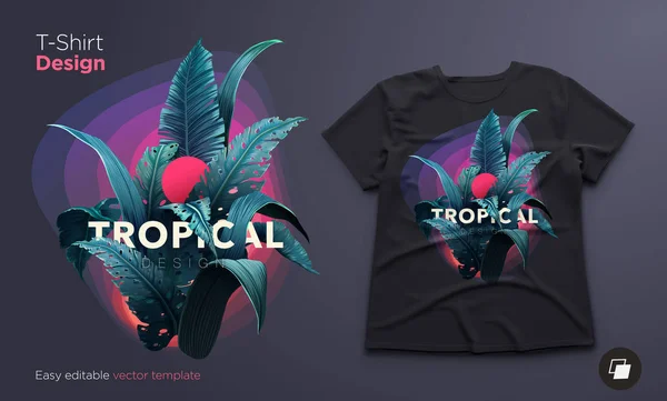 Jasne Tropikalny Design Shirt Lub Plakat Rośliny Dżungli Ilustracja Wektorowa — Wektor stockowy