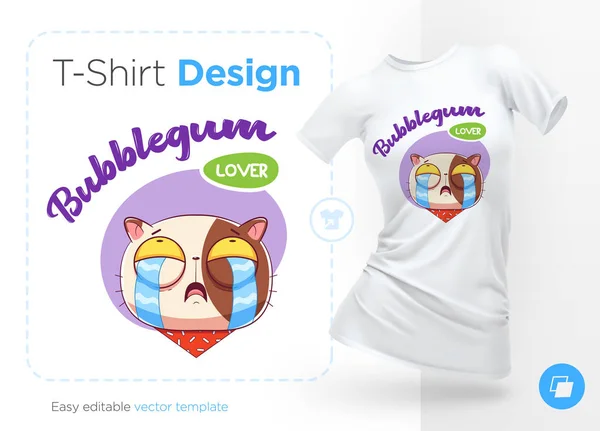 甘い歯猫 シャツ スウェット シャツ 携帯電話 お土産用ケースに印刷します 白の背景にベクトル画像 — ストックベクタ