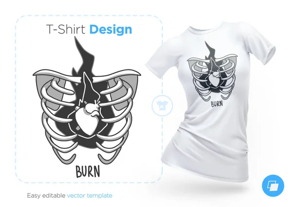 Mellkas Csont Egy Élő Szív Shirt Design Nyomtatási Ruhák Plakátok — Stock Vector