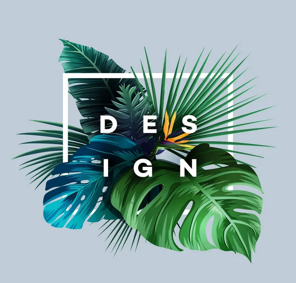 Heldere Tropische Achtergrond Met Jungle Planten Exotische Patroon Met Palm — Stockvector