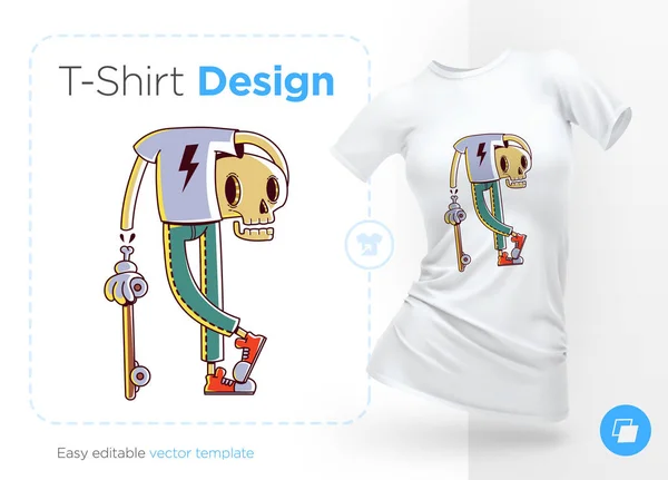 Funny Skeleton Skater Print Shirts Sweatshirts Souvenirs Vector Illustration — Stock Vector