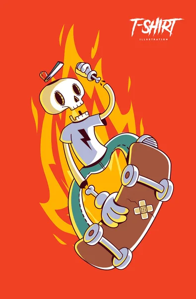 Drôle Skater Squelette Imprimé Sur Shirts Sweat Shirts Souvenirs Illustration — Image vectorielle