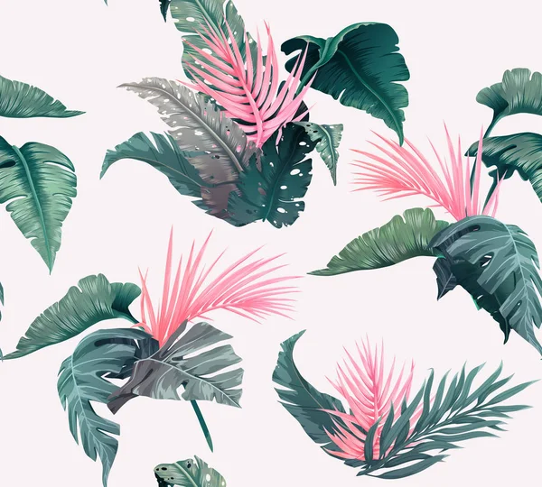 Helles Tropisches Nahtloses Muster Mit Dschungelpflanzen Exotischer Hintergrund Mit Palmblättern — Stockvektor