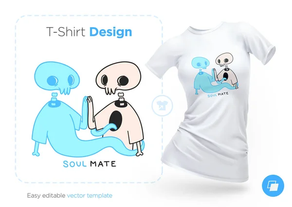 Esqueleto Design Shirt Fantasma Imprima Para Roupas Cartazes Lembranças Ilustração — Vetor de Stock