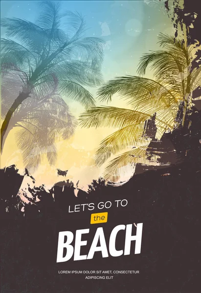 Sommar Party Affisch Eller Flyer Formgivningsmall Med Palm Träd Siluetter — Stock vektor