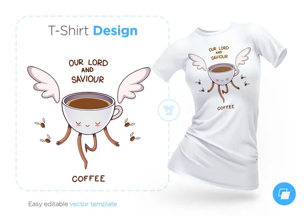 Filiżankę Kawy Skrzydła Projekt Koszulki Drukowanie Ubrania Plakaty Lub Pamiątki — Wektor stockowy