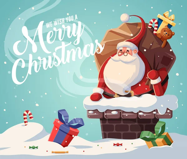 Plantilla Diseño Tarjeta Navidad Con Santa Claus Ilustración Vectorial — Vector de stock