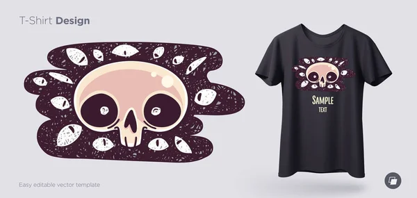 Totenkopf Mit Bösen Augen Shirt Design Druck Für Kleidung Poster — Stockvektor