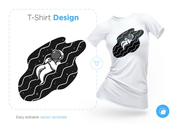 Astronaut Cosmic Waves Shirt Design Print Clothes Posters Souvenirs Vector — Stock Vector