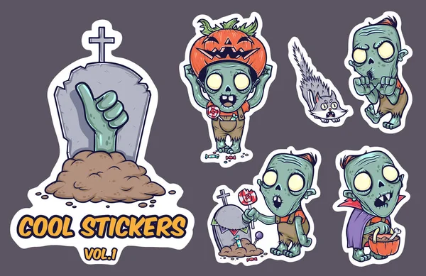 Halloween Set Stickers Met Zombie Vectorillustratie — Stockvector