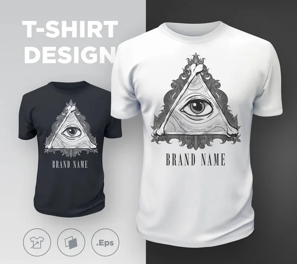 Fekete Modern Shirt Nyomtatási Design Mindent Látó Szemmel Vektoros Illusztráció — Stock Vector