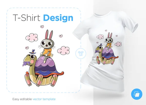 Conejo Sobre Tortuga Huellas Camisetas Sudaderas Fundas Para Teléfonos Móviles — Archivo Imágenes Vectoriales