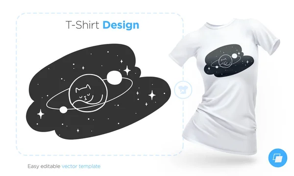 Planetę Kot Przestrzeni Projektowanie Shirt Drukowanie Ubrania Plakaty Lub Pamiątki — Wektor stockowy