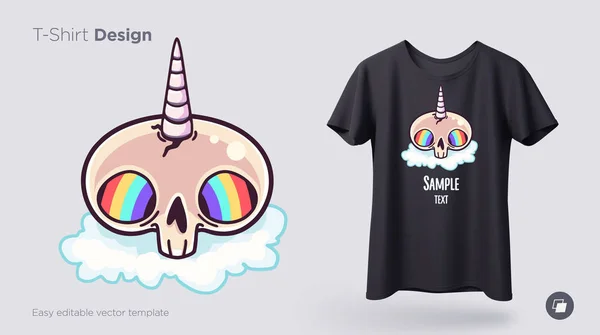 Koponya Unicorn Rainbow Szemét Shirt Design Nyomtatási Ruhák Plakátok Ajándéktárgyak — Stock Vector