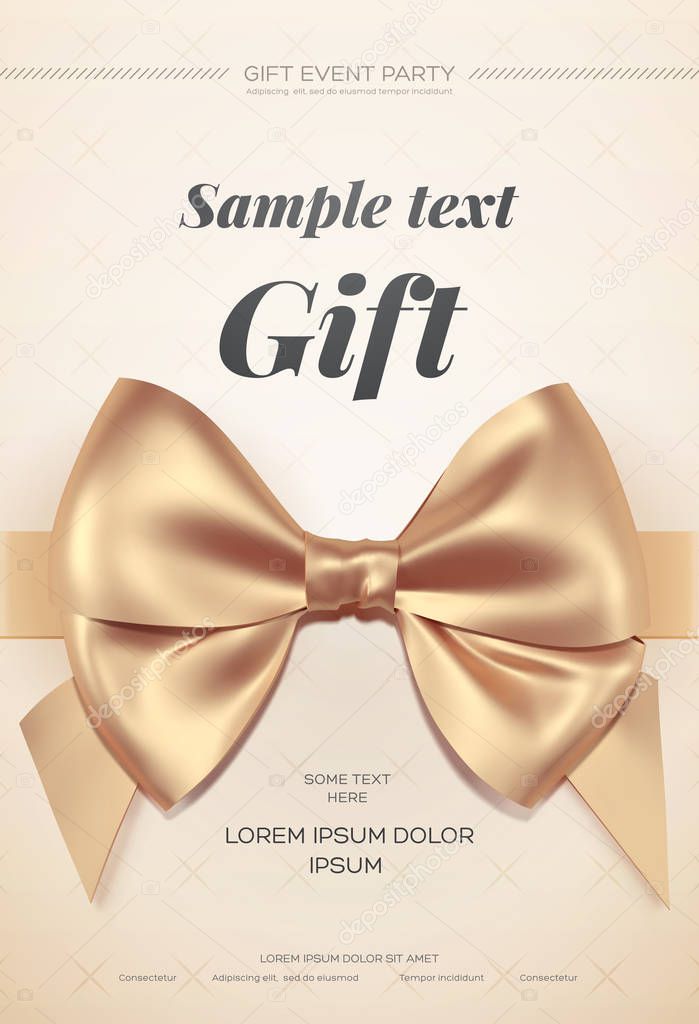 Beautiful greeting card with golden bow on light background. Valentine's day card. Vector illustration