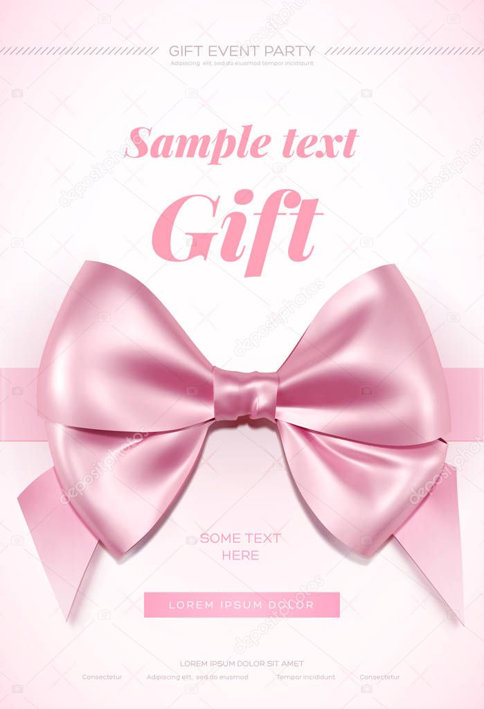 Beautiful greeting card with pink bow on white background. Valentine's day card. Vector illustration