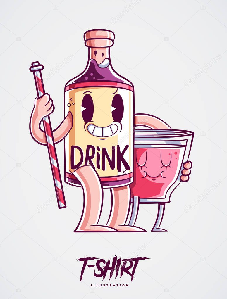 Stylish bottle of alcohol. Print on T-shirts, sweatshirts, cases for mobile phones, souvenirs. Vector illustration on white background.