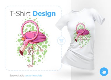 Flamingo. T-shirtler, tişörtü, durumlarda cep telefonları, Hatıra Eşyası için parmak izi. Beyaz arka plan üzerinde izole vektör çizim.