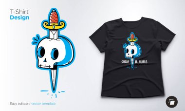 Komik iskelet. T-shirtler, tişörtü ve Hatıra Eşyası yazdırın. Vektör çizim