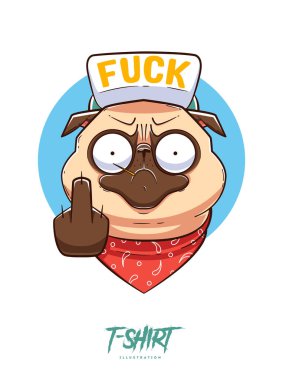 Pug life. Print on T-shirts, sweatshirts and souvenirs. Brutal pug gangster. Vector illustration clipart