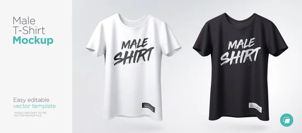 Camiseta Blanca Negra Hombre Con Maqueta Manga Corta Vista Frontal — Archivo Imágenes Vectoriales