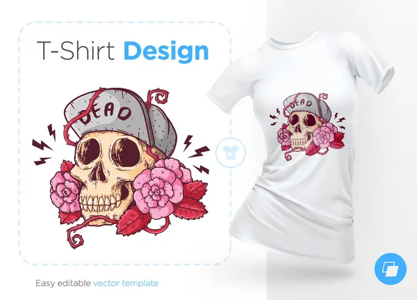 Caveira Chapéu Rosas Impressões Shirts Camisolas Estojos Para Telemóveis Lembranças — Vetor de Stock