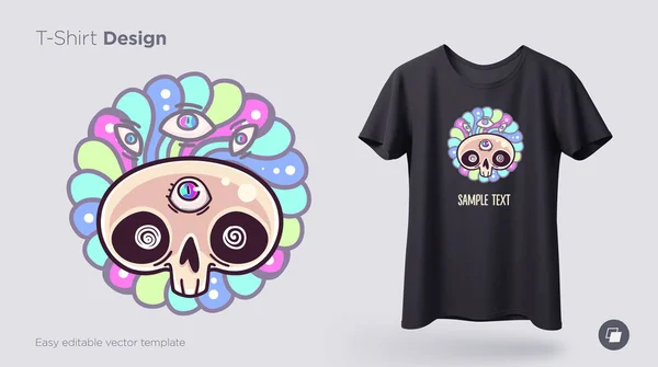 Mystisches Totenkopf Shirt Design Druck Für Kleidung Poster Oder Souvenirs — Stockvektor