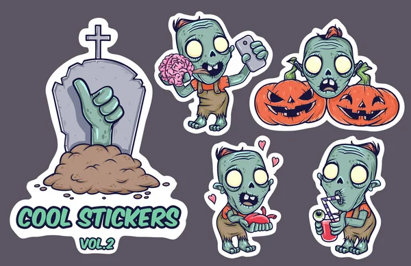Halloween Set Stickers Met Zombie Vectorillustratie — Stockvector