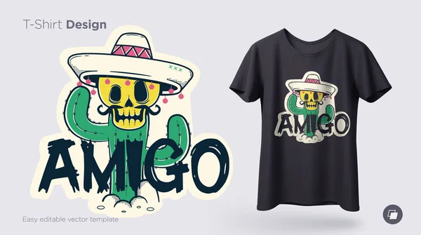 Divertido Esqueleto Ilustración Impresión Camisetas Sudaderas Souvenirs Ilustración Vectorial Con — Vector de stock