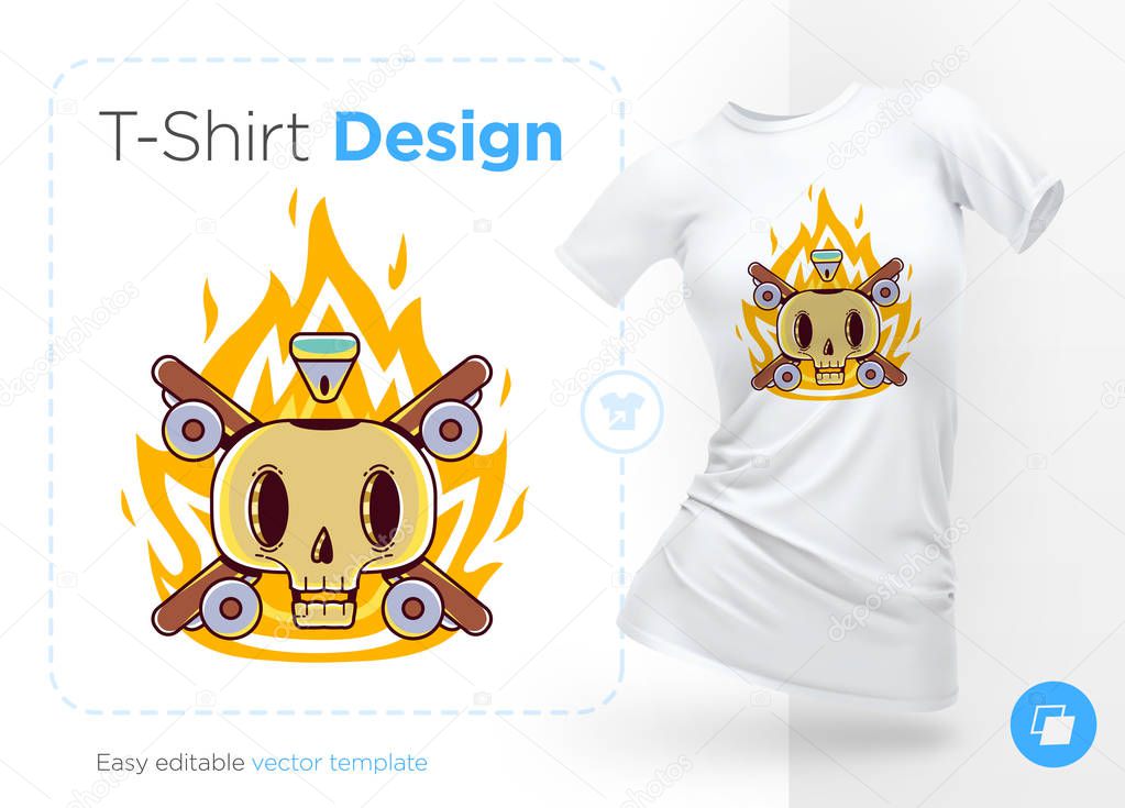 Funny skeleton skater. Print on T-shirts, sweatshirts and souvenirs. Vector illustration.